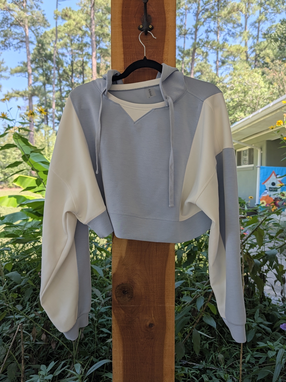 As Revival. Cropped Hoodie Sweatshirt - Light Blue & White